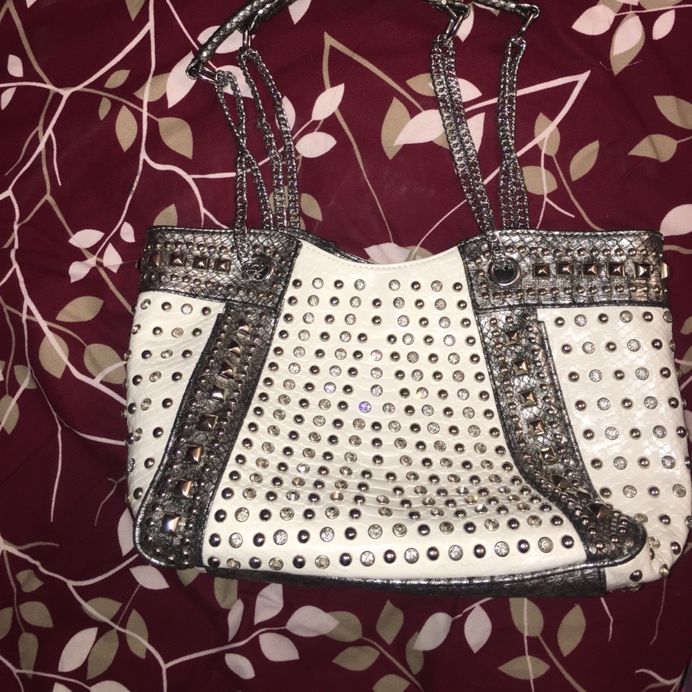 White & silver crystal studded purse...Brand New