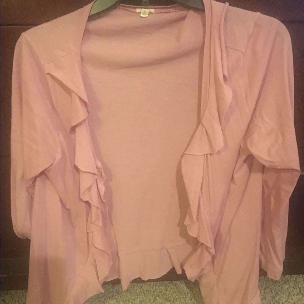 Pink ruffled open cardigan
