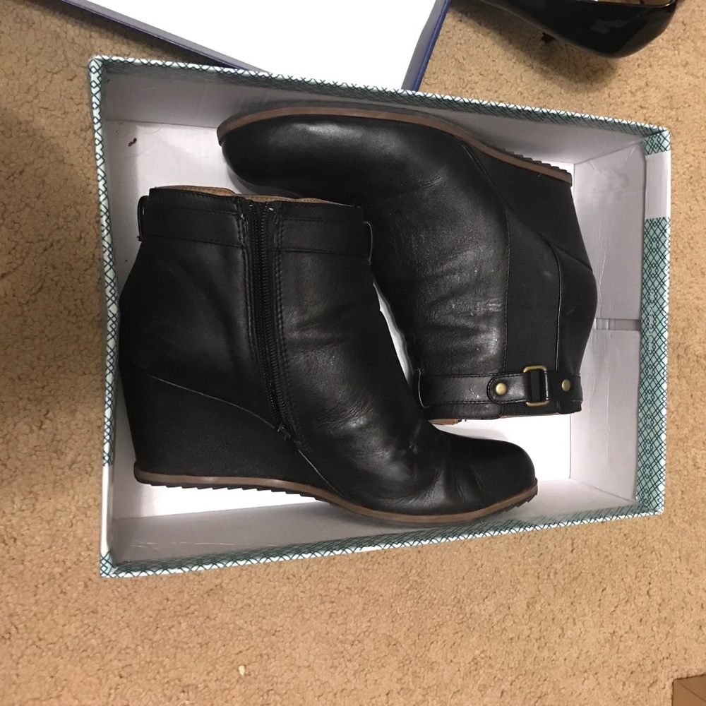 Black Leather Wedge Bootie
