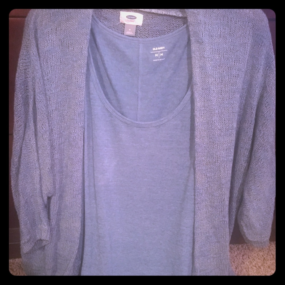 Baby blue cardigan with shell