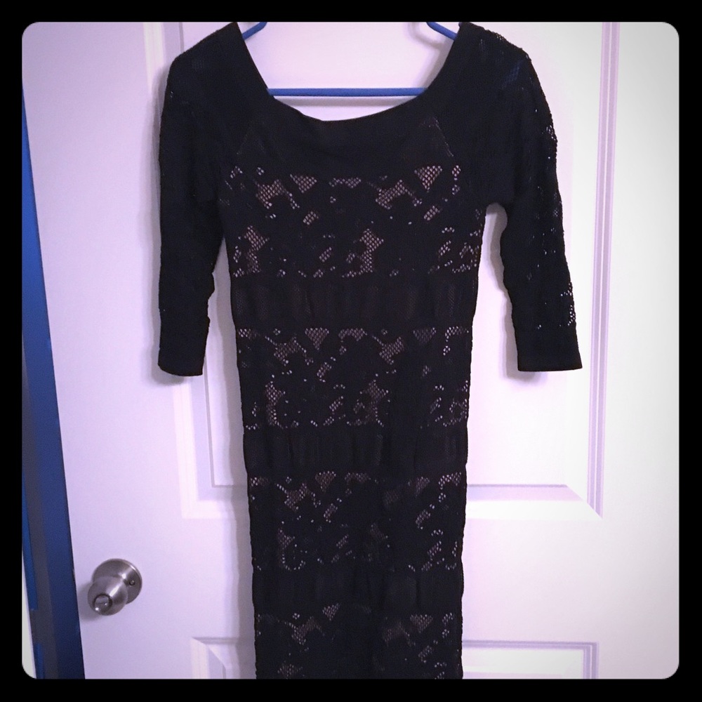 Bebe lace bodycon black/nude