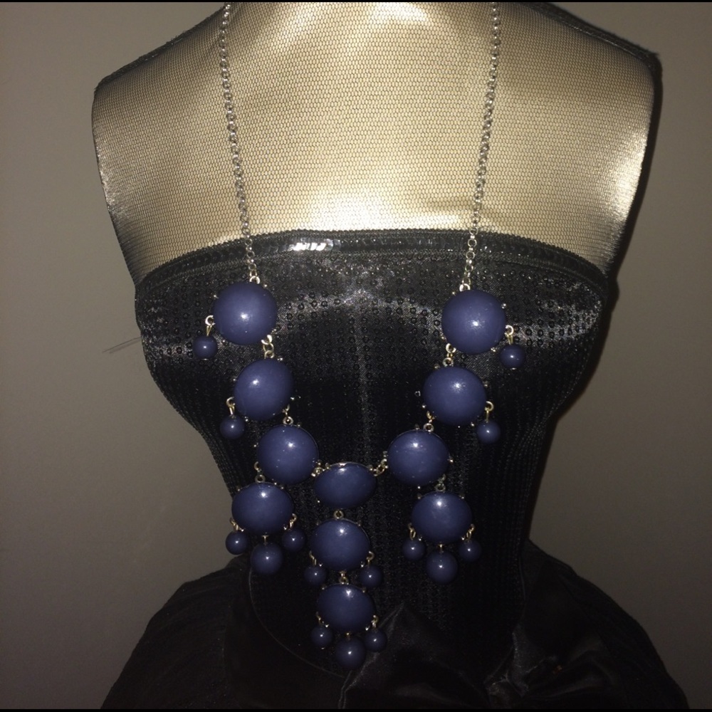 Silver and blue statement necklace.