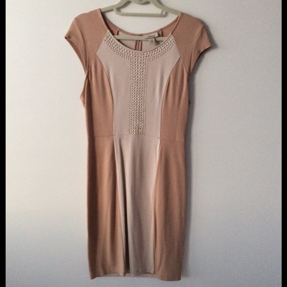 Peach and pink dress with gold stud trim