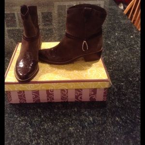 Brighton Wayne Olive Suede Cho Croc Cowboy Boots