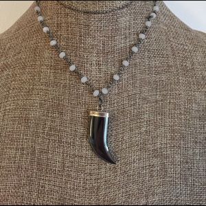 Beaded gunmetal choker with tooth