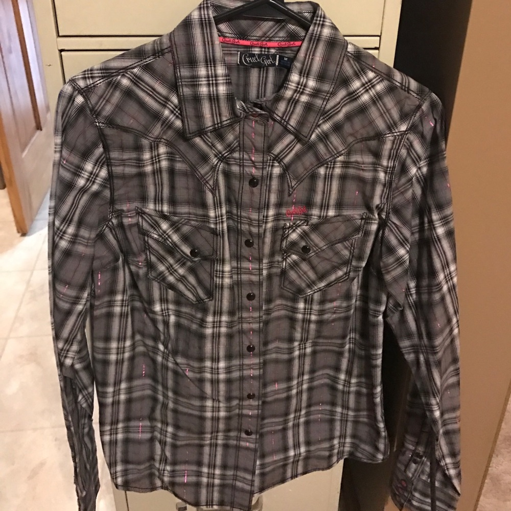 Blank white and grey plaid button up shirt