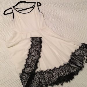 Express short white dress with black lace edging