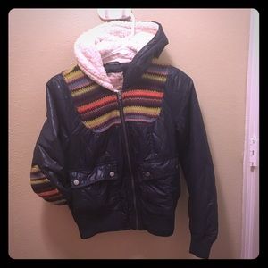 Coat with elbow patches.