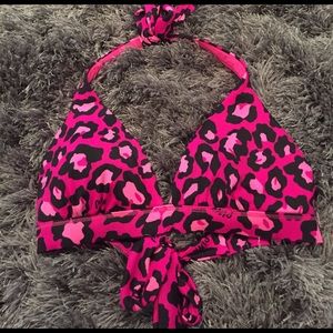 VS Pink - Fuschia/Black Leopard Print Bikini Top