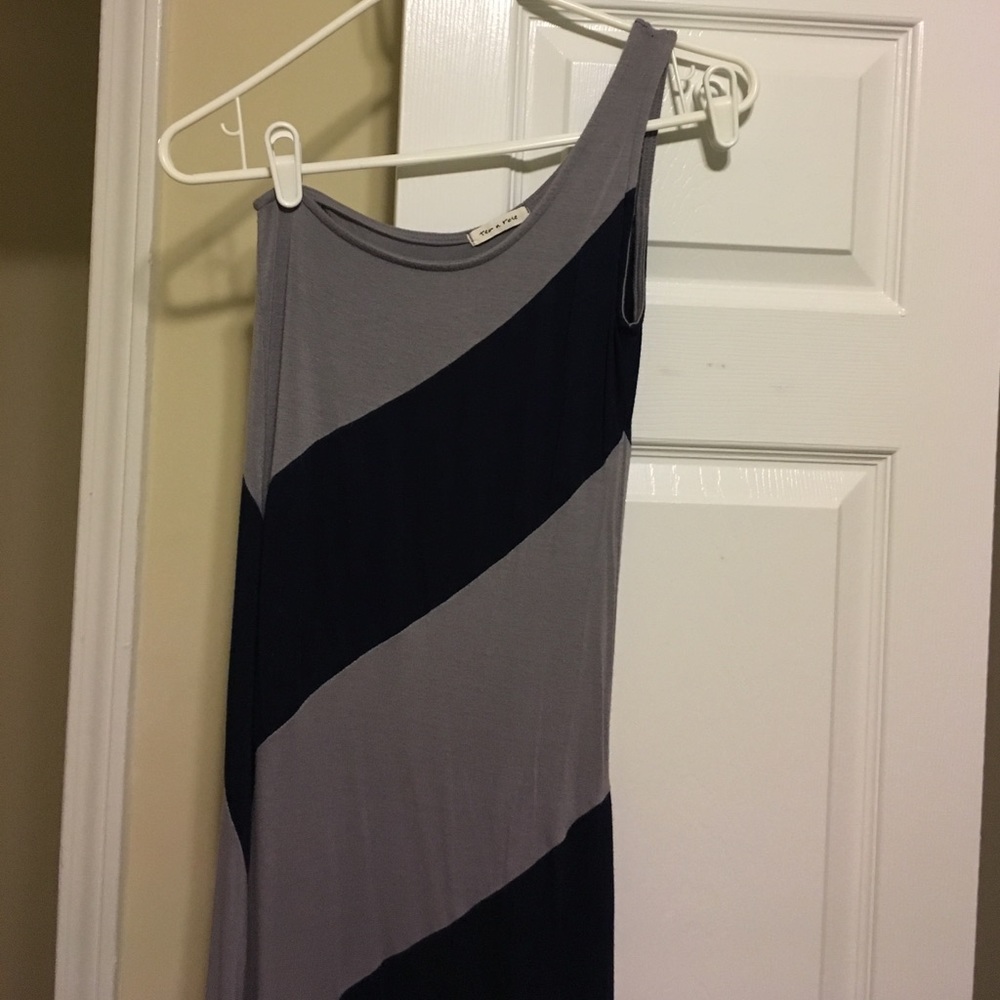 Navy and Gray one shoulder stripped maxi