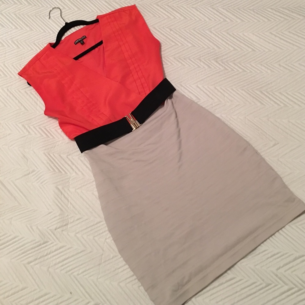 Express orange and tan dress with black belt