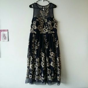 Beige tule dress with silver and gold embroidery