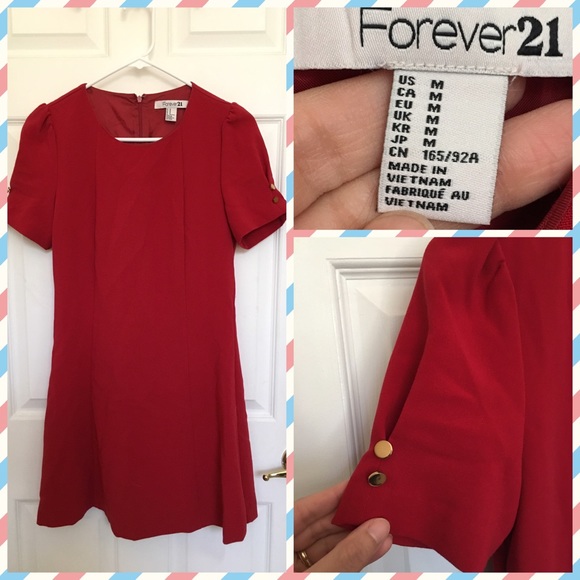 Forever 21 Dresses & Skirts - ❎Red midi gold button dress