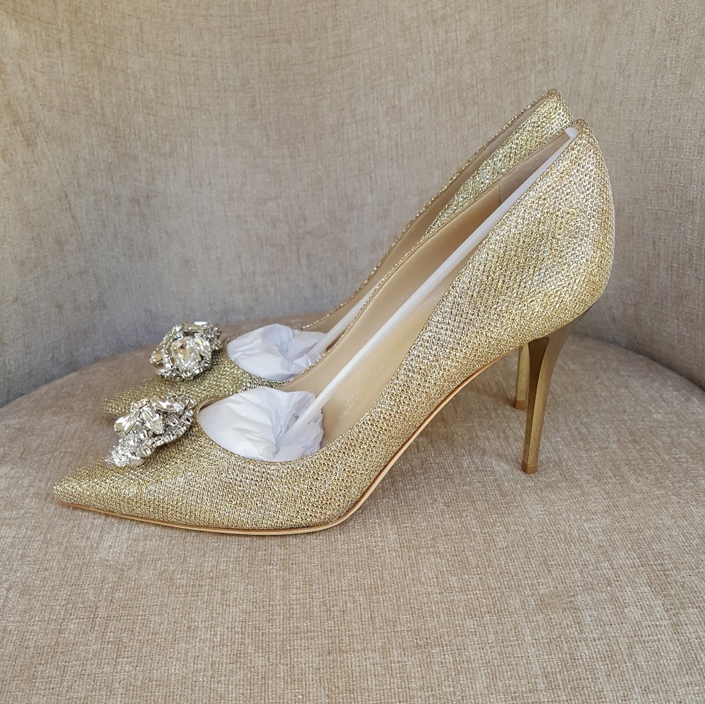 NIB Jimmy Choo Gold Crystal Fabric Mamey Pumps