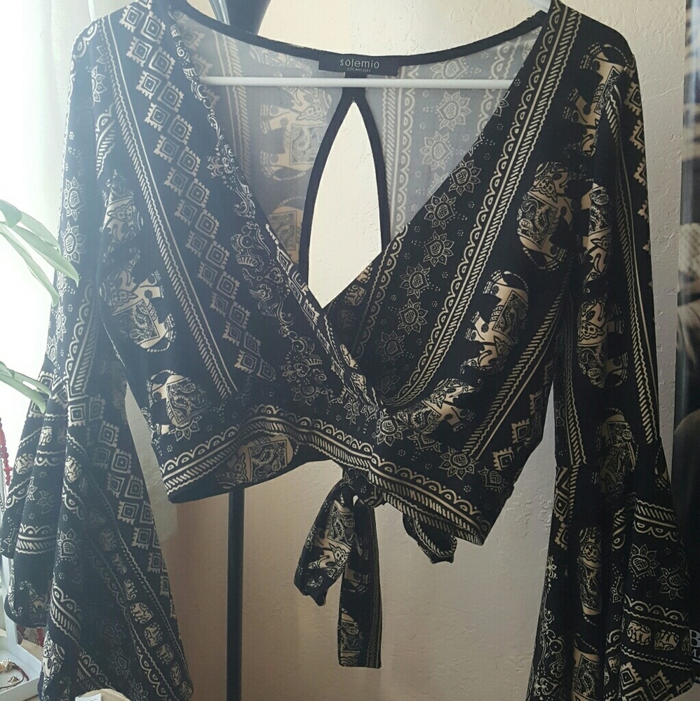 Boho Elephant Print wrap crop top