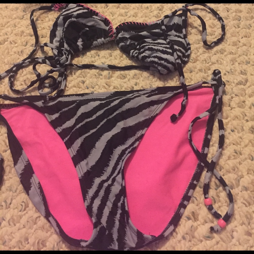 Pink and gray zebra bathing suit!