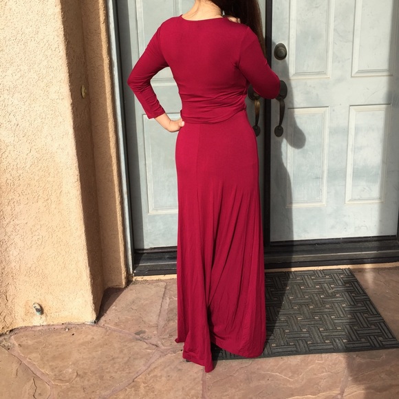 Women wrap party casual maxi dress burgundy small - Picture 2 of 4