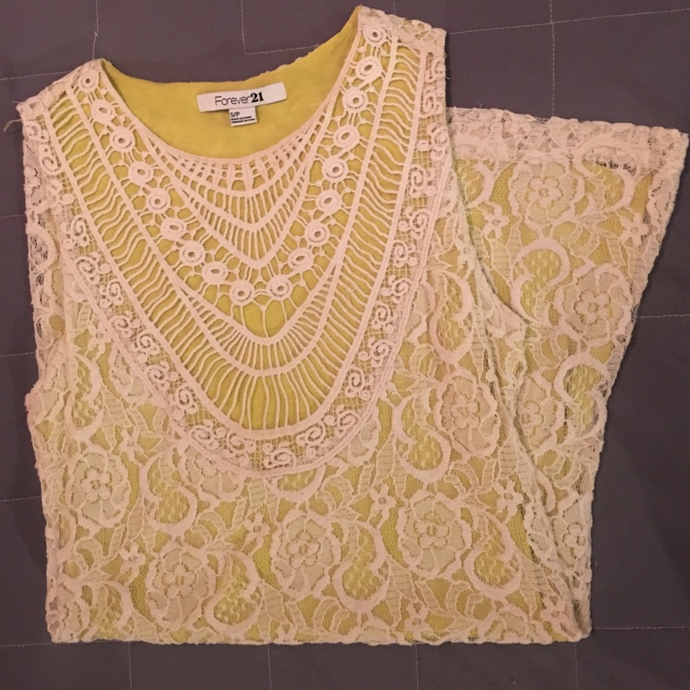 Forever 21 crochet/lace dress lime green underlay
