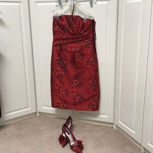 Red cocktail dress with matching shoes ( size 8)