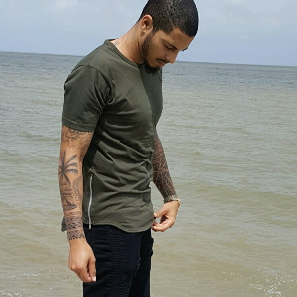 Olive Green Men scalloped shirt with zippers