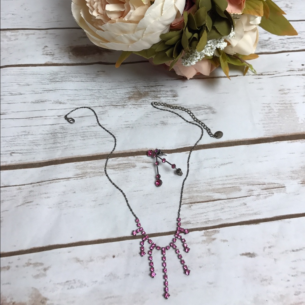 Pink necklace and earrings set