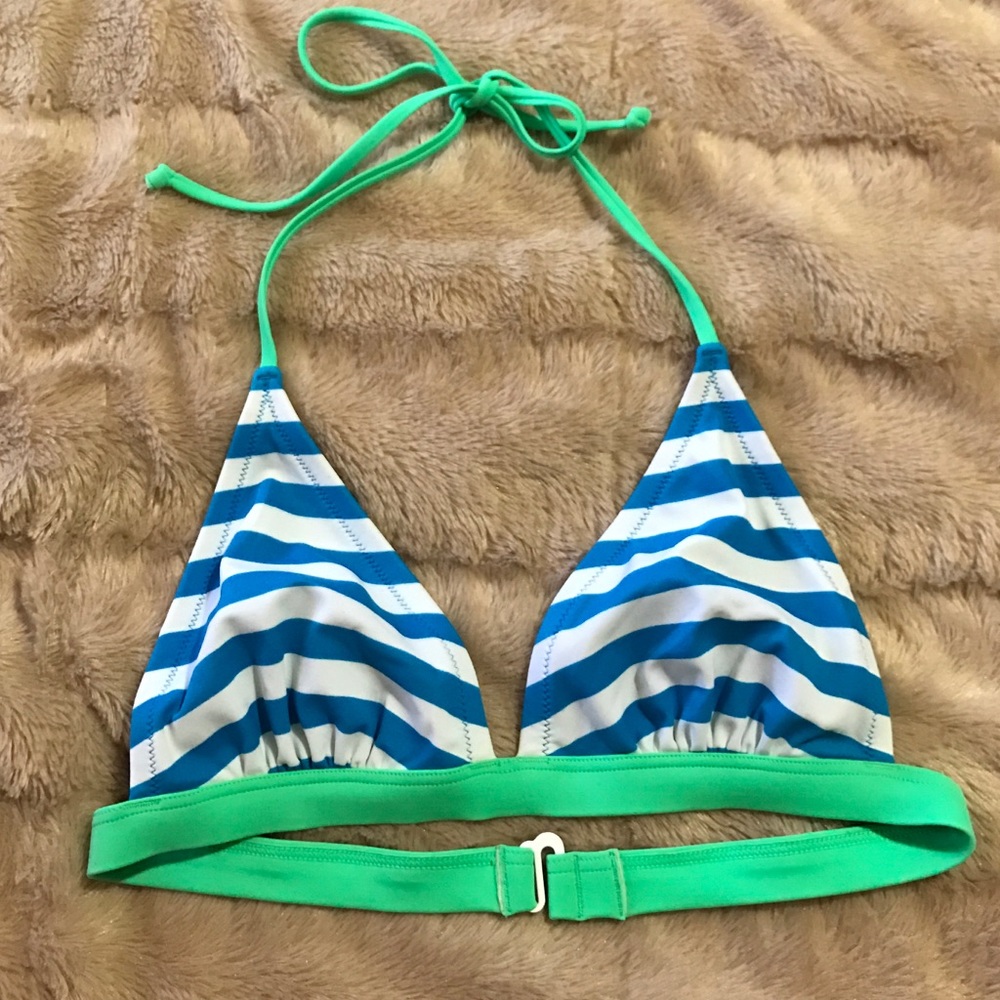 PINK Blue/White/Green Striped Swim Top Small
