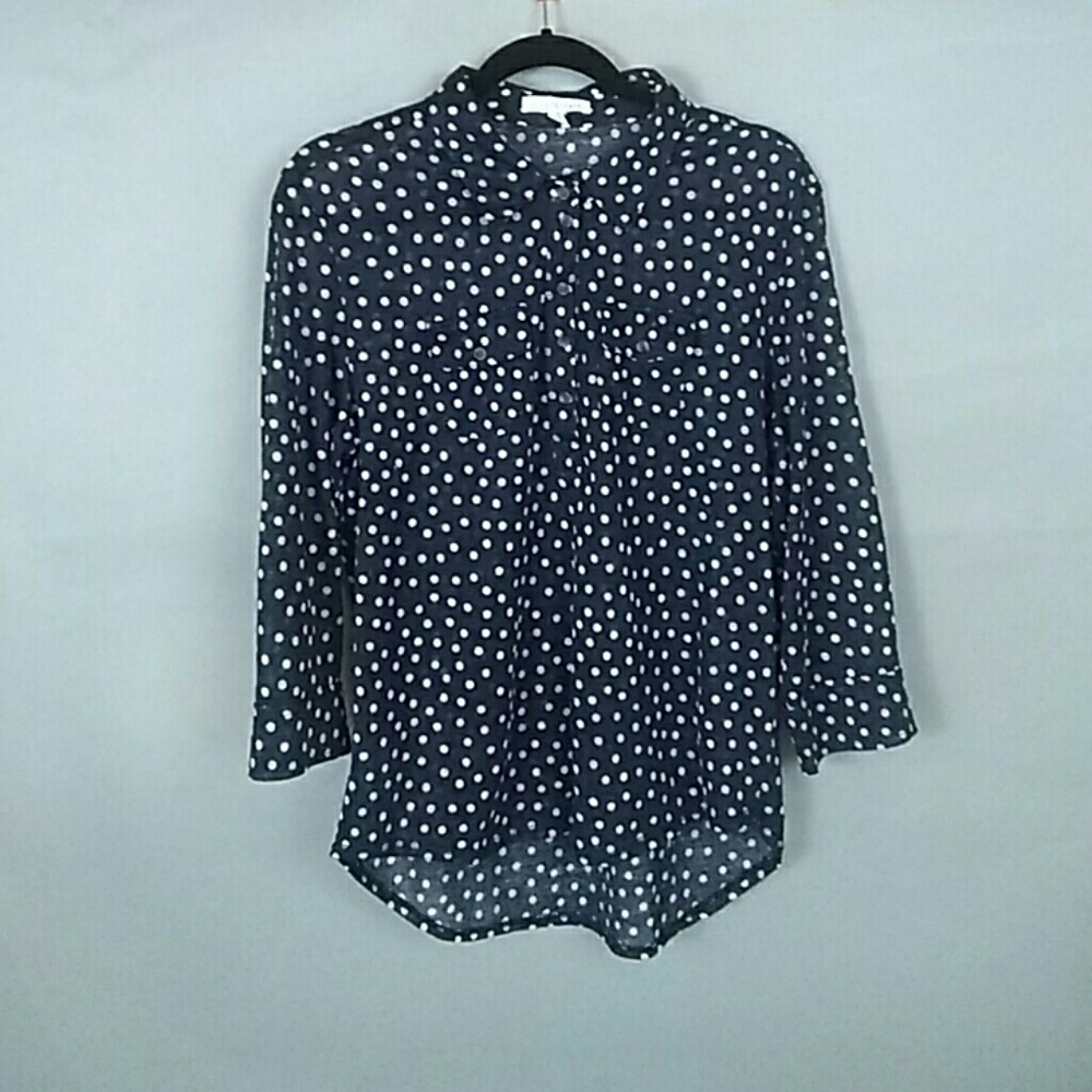 Cute polka dot navy blue aeropostale button up top