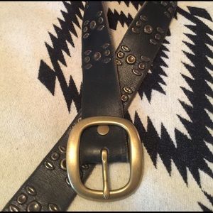 Black leather belt and brass buckle