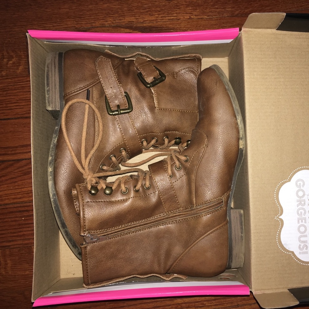 Brown combat boots