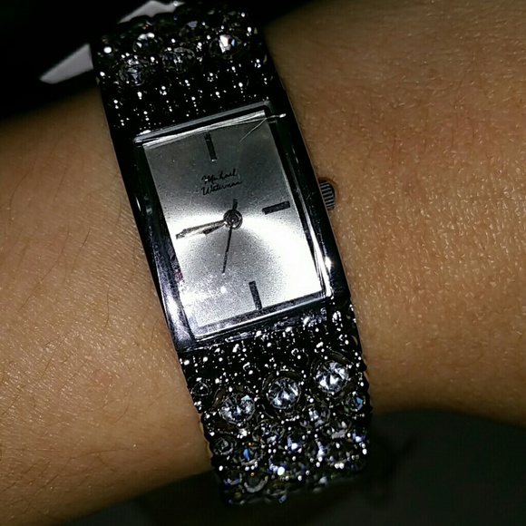 MICHAEL WATERMAN WHITE CRYSTAL SILVER TONE