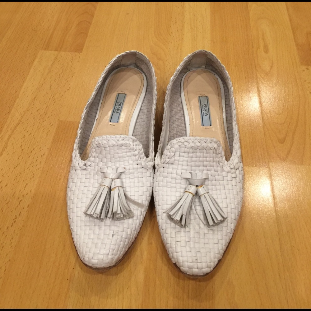 Prada White Woven Leather Shoes