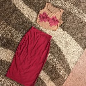Super sexy burgundy skirt and nude TOP ❤️😍