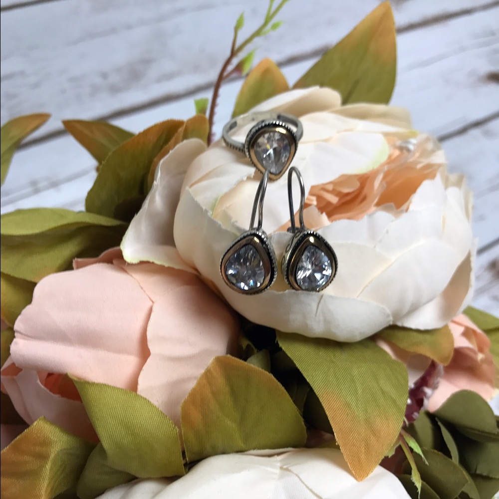 Gold and silver ring and earring set