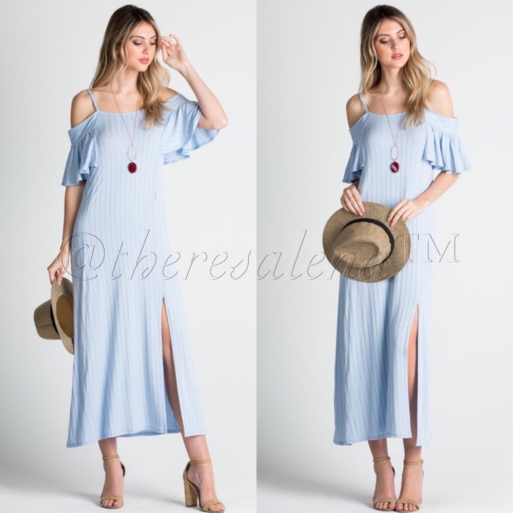 LAST ONE!! Cold shoulder Light Blue Dress - Picture 3 of 3