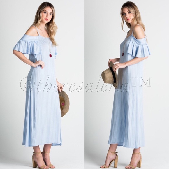 LAST ONE!! Cold shoulder Light Blue Dress - Picture 2 of 3