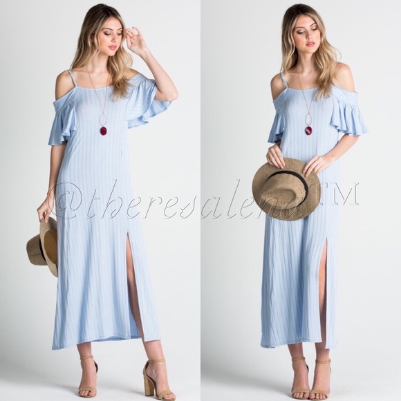 LAST ONE!! Cold shoulder Light Blue Dress - Picture 3 of 3