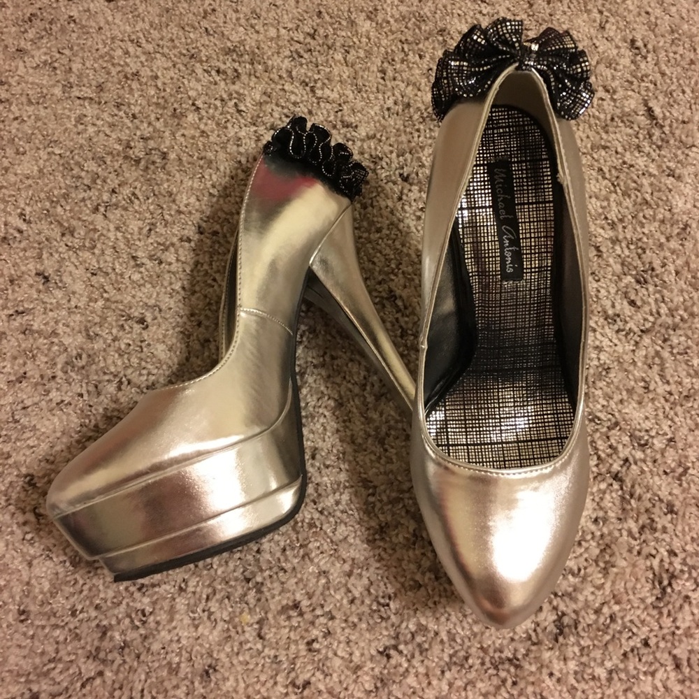 Michale Antonio Silver platform heels with Ruffles