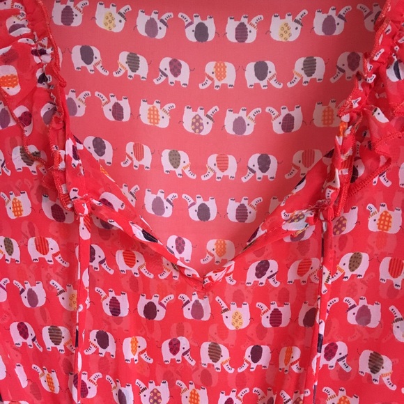 Shear red top with colorful elephants - Picture 2 of 3