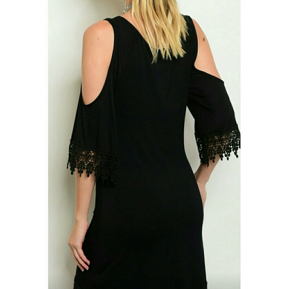 🆕️Cold Shoulder Black Dress Lace Trim - Picture 3 of 3