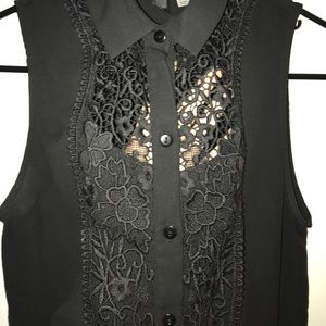 Chiffon button up tank with lace accent