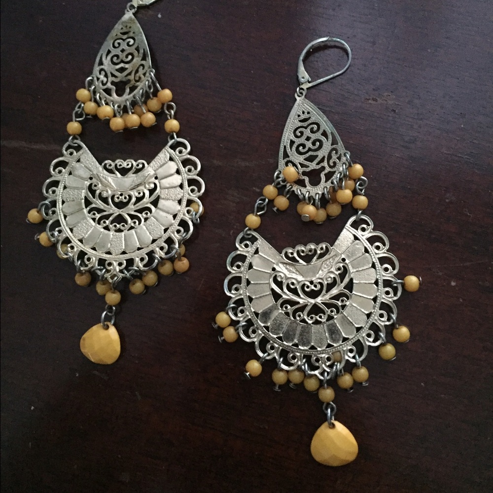 Gold and yellow chandelier earrings