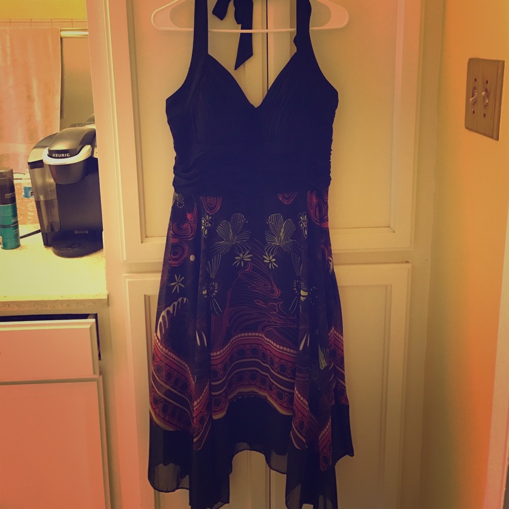 Halter dress with floral sheer bottom
