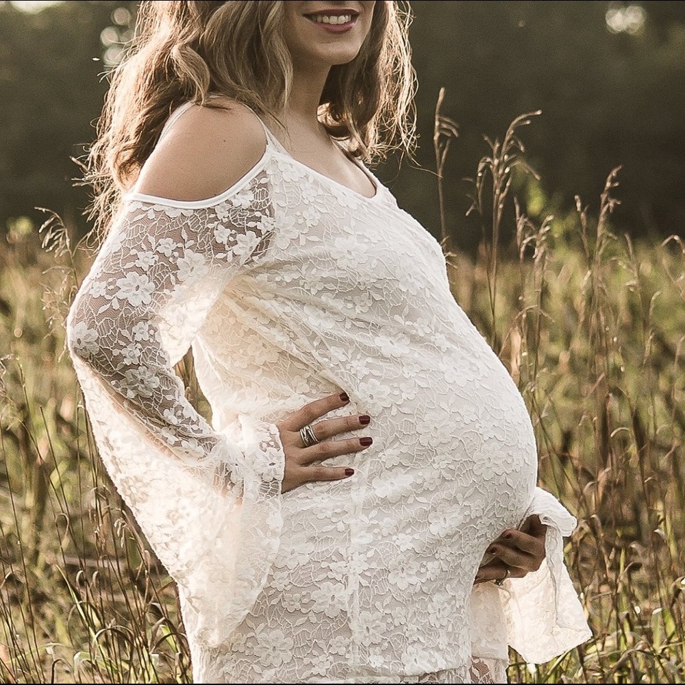 White Lace Maternity Dress Photoshoot - Maternity