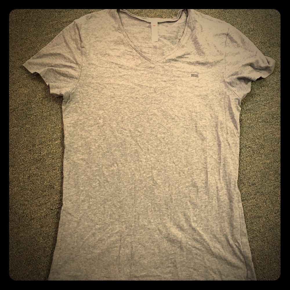Diesel Men's Grey V-Neck T-Shirt Size M
