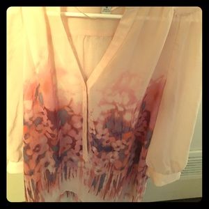 Floral print sheer blouse.