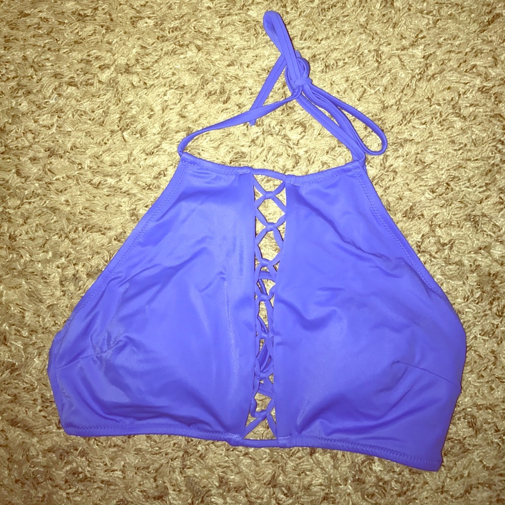 VS Blue criss cross high neck bikini top