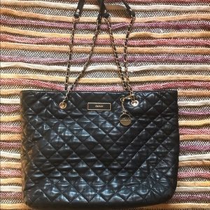 DKNY Quilted Black Leather Purse Tote