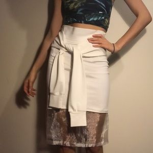 White Tie Midi Skirt With Mesh Bottom