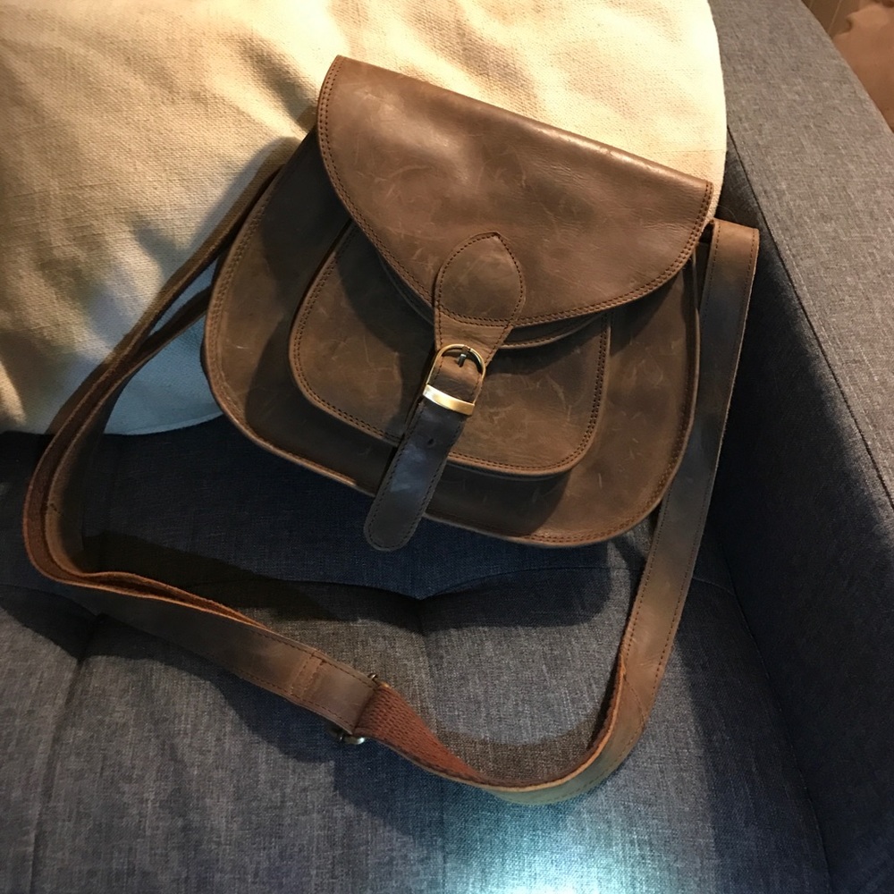 Genuine Leather Crossbody Satchel - Picture 1 of 5