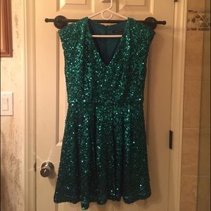 French Connection Green Sequin Fit & Flare Dress
